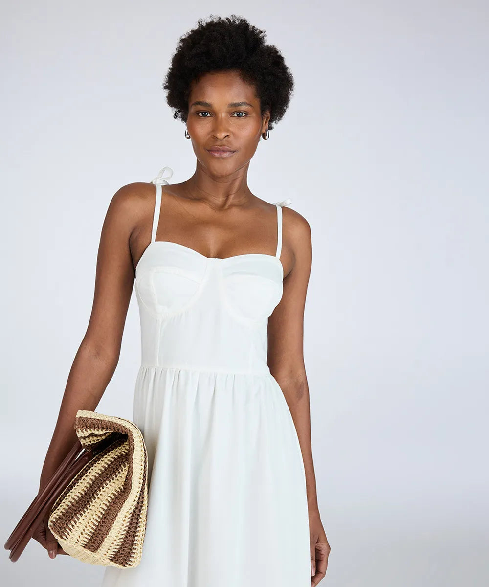 Vestido Midi de Sarja com Amarração