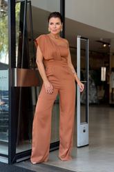 Macacão Pantalona Strapless Assimétrico Frantchêsca Canela