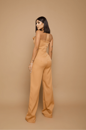 Macacão Pantalona Strapless Totêrme Bolso Faca Katy Caramelo