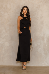 Saia Longuete Fendas Laterais Cinto Fivela Bolso Faca Alfaiataria Zaya