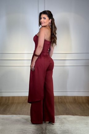 Macacão Pantalona Strapless Fluído Afrodite Framboesa